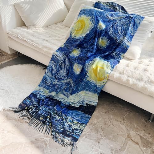 VENVSBEE Reversible Scarf Soft Large Shawl Wrap Blanket Double Sided Art Print Warm Pashmina Stoles Klimt Van Gogh Gifts - color: Art 02