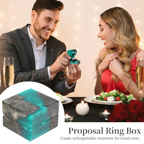 Wedding Ring Box, Engagement Ring Box with Single Slot Handcrafted Stabilized Wood and Resin Jewelry Box for Proposal Wedding Ceremony, Jewelry Organizer Elegant and Retro Ring Holder Box(Green) - color: Black