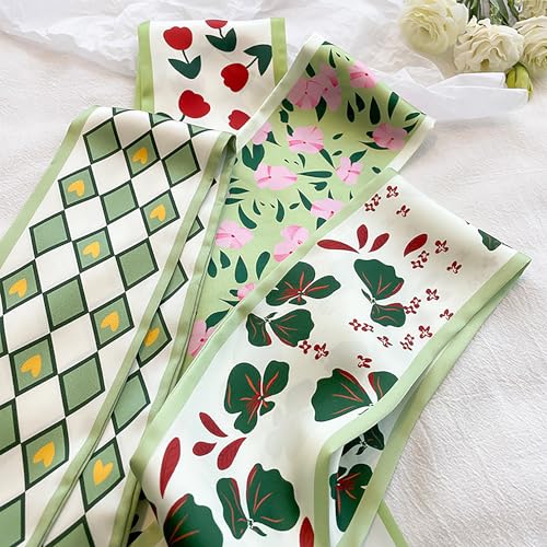 4 Pack Purse Scarf Handbags For Women,Boho Scarrves for Bag Hair Accessories Handle Fashion Lightweight - color: Green