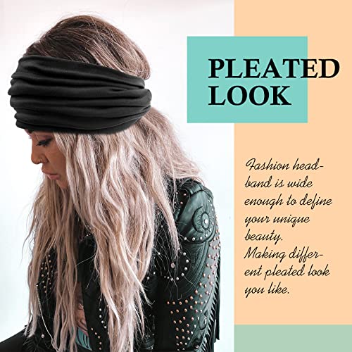 AKTVSHOW 7'' Wide Headbands for Women, Extra Large Turban Workout Headband Fashion Yoga Hair Bands Boho Twisted Thick Hair Accessories, 8Pack - color: Cool Dark