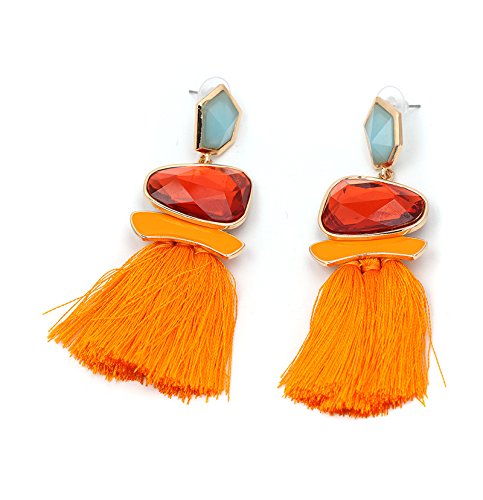 Vintage Long Tassel Drop Dangle Earrings Rhinestone Water Heart Leaf Shaped Boho Statement National Ethnic for Women Multicolor Boho Jewelry - color: Orange