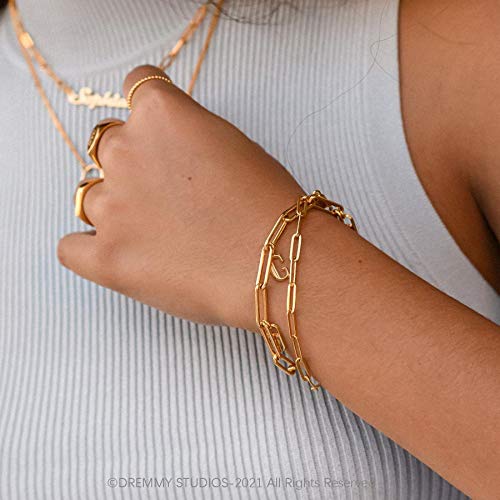 Dremmy Studios Gold Bracelet for Women 18K Gold Plated Dainty Paperclip Cubic Zirconia Disc Coin Star Cable Satellite Bead Pearl Simple Boho Minimalist Stacking Layered Link Jewelry Gift - color: Paperclip A