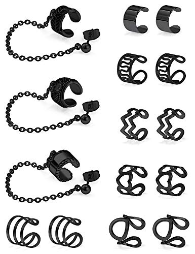 SCERRING Ear Cuff Fake Lip Helix Cartilage Clip On Wrap Earrings Non Piercing Earring Jewelry Set For Women Stainless Steel 15PCS - color: 15PCS - Black