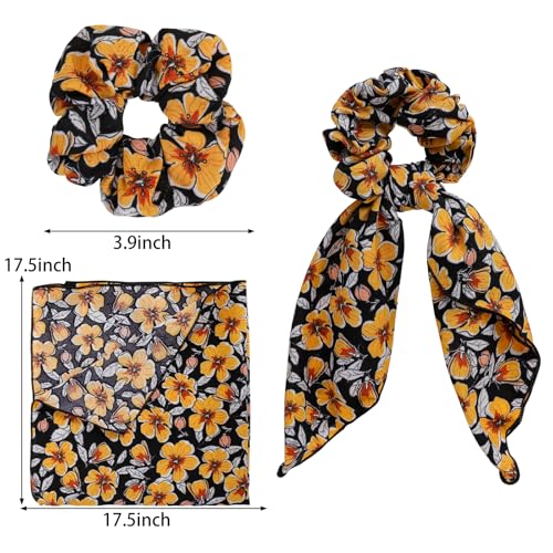 Floral Scarf Scrunchie for Women,6PCS Hair Scarf Ties | Bow Scrunchies,Hair Scarves,Scrunchie with Tails,Bandana Scrunchies,Scarf Ponytail,Hair Accessories for Women,2 in 1 - color: floral 4B