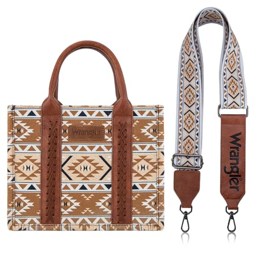 Wrangler Aztec Tote Bag for Women Boho Shoulder Purses and Handbags - color: Aztec Brown (Guitar Strap)