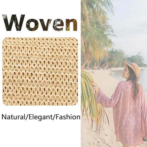 Straw Crossbody Bags for Women Crescent Woven Shoulder Handbag Summer Beach Hobo Purses with Adjustable Strap - color: Khaki