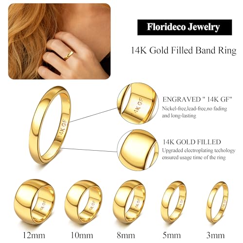 Florideco 14K Gold Filled Ring for Women Men Thick Thin Pinky Thumb Ring Wedding Band Ring Non Tarnish Plain Domed Comfort Fit Size 6 to 10 - color: 14K gold plated-3mm