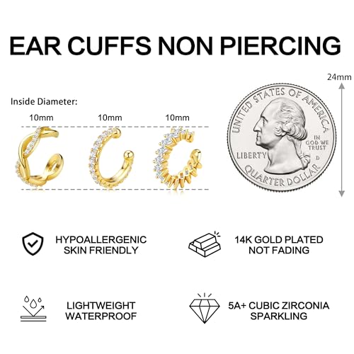 Dochais Ear Cuffs Non-Piercing Earrings for Women Cute Small Clip-On Cartilage Earring 14k Gold Plated Dainty Fake Piercings Earings - style: G1
