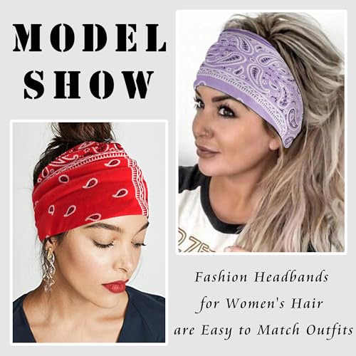 FULZTEY Boho Headbands for Women Wide Knotted Head Bands Paisley Floral Print Hairband Cotton Headwraps Elastic Non Slip Workout Yoga Bandana Large African Turban Fashion Hair Accessories 3Pcs - color: Style 104