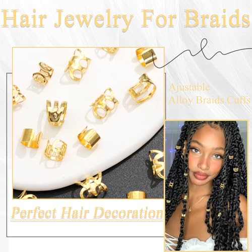 40PCS Gold Hair Jewelry for Braids - Multi Style Cuffs, Rings, Adjustable Beads for Braid Loc Dreadlock Accessories - Women and Girls - color: Silver-6