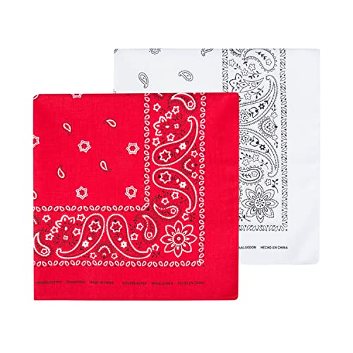 Levi’s All-Gender Multi-Purpose Bandana Gift Set – Headband, Wrap, Face & Neck Coverage - color: White/Red, size: Pack 2
