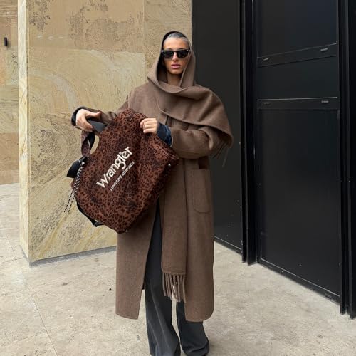 Montana West Wrangler Large Tote Bag for Women Designer Leopard Print Purse for Travel Work Gym - color: Brown