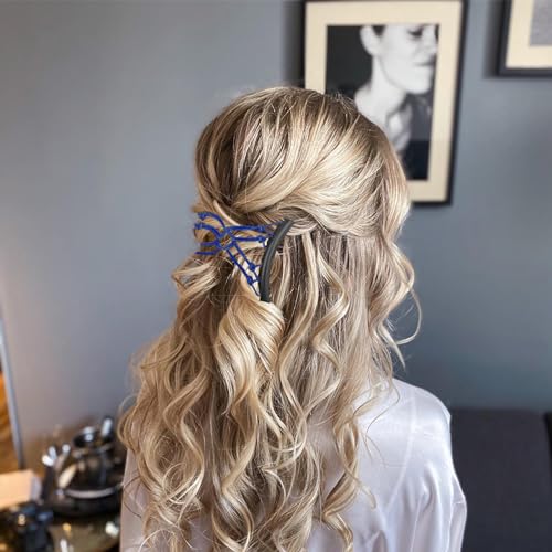 5 Pieces Stretchy Magic Adjustable Elastic Comb Hair Clips for Women Girls - No Crease Vintage Bun Maker Accessories for Curly Thick Wavy Hair Ponytails - color: Navy blue,Black,Silver,Grey,Brown