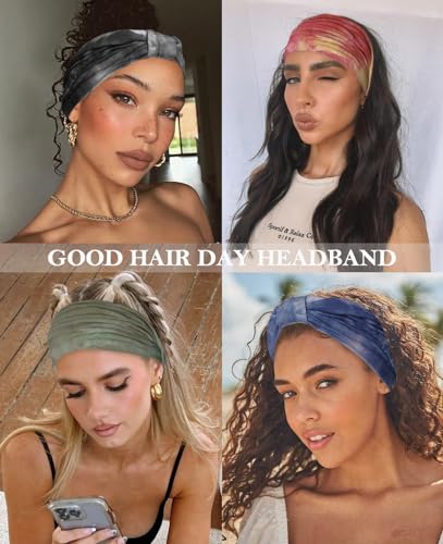 Artilady 7'' Wide Headbands for Women Tie Dye - Large Soft Cloth Headwrap Elastic Stretchy Head Bands Boho Turban Hair Bands Non Slip Hair Accessories 6 PCS - color: Tie-dye