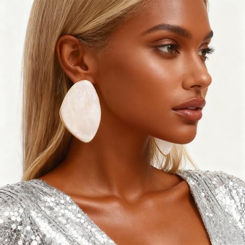 Statement Earrings for Women Big Earrings Large Statement Earrings Chunky Irregular Geometric Drop Dangle Earrings Oval Round Pebble Shape Earrings Chunky Jewelry - style: White