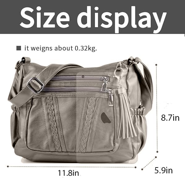 ELDA Crossbody Bags For Women Pocketbooks Soft PU Leather Purses and Handbags Multi Pocket Shoulder Bag - color: Antique Silver