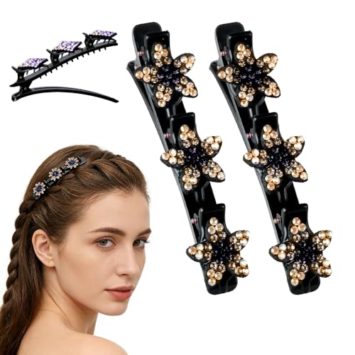 Sparkling Crystal Stone Braided Hair Clips, 2026 New Rhinestone Hair Clips Hair Braid Clips, Girls/Women Hair Accessories for Styling Sectioning (6#) - color: 6#