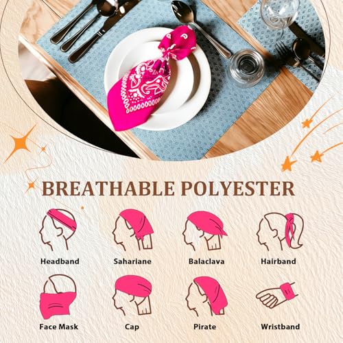 50 Pcs Bandanas Bulk Large Bandana Headband Paisley Cowboy Bandana Scarf Handkerchief for Women Men - color: Hot Pink