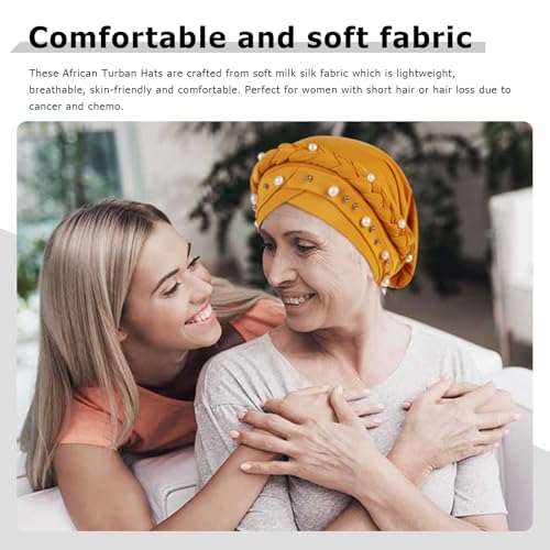 African Women Turban Caps Pre-Tied Twisted Turbans Head Scarf for Women Hair Wraps Cover Beanie Cancer Chemo Headwear - color: 1 Pack Twisted Braid: Pearls Ginger