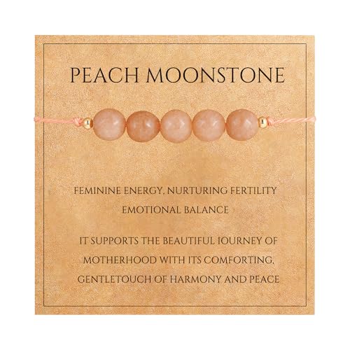 Empath Anxiety Calming Protection Bracelets Gifts for Her, Natural Healing Natural Stone Beaded Bracelet Healing Bracelets Jewelry for Women - color: Peach Moonstone