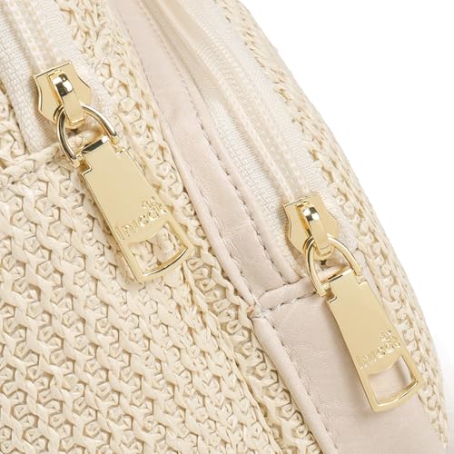 Haytijoe Faux Straw Crossbody Bags for Women RFID Summer Raffia Sling Bag Beach Vacation Travel Purse - color: Boho White Thick