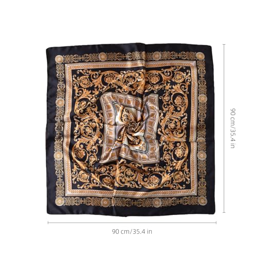 35” Satin Large Square Head Scarves-Like Silk Satin Scarf for Hair Wrapping at Night Bandana Square Scarf for Sleeping - color: Four Square Coins-black