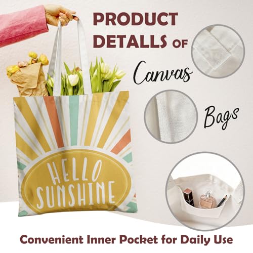Boho Sun Sunshine Tote Bag, Colorful Canvas Tote Bags, Reusable Grocery Shopping Bag - color: Hello Sunshine