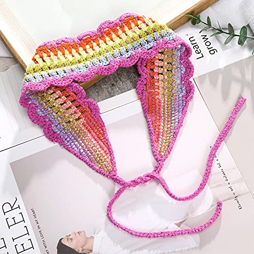 CHLINS Hairband, 3PCS Crochet Headband Women Floral Hairband - Elastic Handmade Crochet Head Wrap Bohemian knit Headband for Women and Girls(Rainbow, Beige, Dark Coffee) - color: Rainbow+Beige+Dark Coffee
