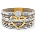 VIBILIA Boho Leather Wrap Bracelets for Women Multi-Layer Bracelets with Strong Clasp Jewelry for Women - color: 01-Heart-GoldSilver