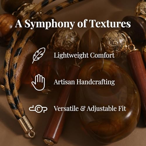 Coiris Chunky Statement Beaded Necklace for Women Bohemia Colorful Wooden Stone Beads Leather Rope Handmade Necklace Jewelry for Women - color: Leopard