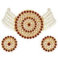 Aheli Pearl Diamond Choker Necklace & Round Earrings Gift for Women Indian Traditional Bollywood Fashion Bharatanatyam jewellery set - color: White & Maroon