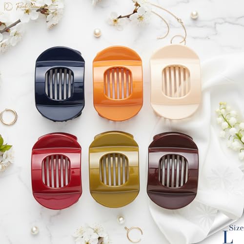 RC ROCHE 6 Pcs Flat Claw Hair Clips for Women Thick Hair French Round Duckbill Square Secure Strong Hold Grip Clamps Barrettes Curved No Slip No Crease Styling Cute Extra Jumbo XL, Large Classic - color: (Large) Classic