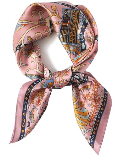 Silky Scarf for Women Lightweight Satin Bandanas Neck Hair Wrap For Sleeping Head Scarves 27.5" - color: A23 Pink Retro Elements/27.5"