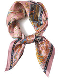 Silky Scarf for Women Lightweight Satin Bandanas Neck Hair Wrap For Sleeping Head Scarves 27.5" - color: A23 Pink Retro Elements/27.5"