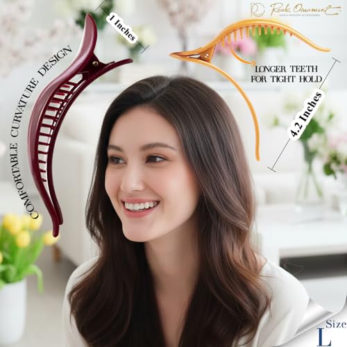 RC ROCHE 6 Pcs Duck Bill Alligator Hair Clips for Women Sectioning Flat Claw Long Thick Hair Inner Teeth Curved Styling Jaw Strong Secure Grip Salon, Large Classic Multicolor - color: (Large) Classic