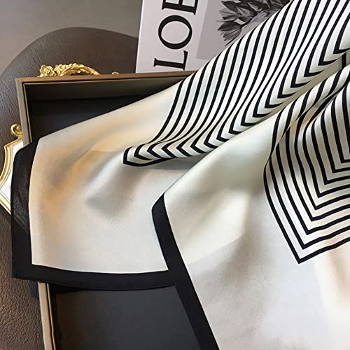 JERLA 100% Pure Mulberry Silk Square Scarf for Hair-27''x27'' Women Men Natural Silk Neckerchief Headscarf - color: White and Black Stripe