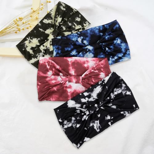 Huachi Tie Dye Headbands for Women Wide Head Wraps Boho Thick Hairbands Large African Sport Yoga Turban Headband Hair Accessories (Pack of 4) - color: Tie Dye 1