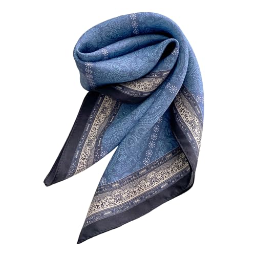 Aufeel Women's 100% Pure Mulberry Silk Small Square Scarf - Neckerchief Women - Silk Headscarf - 21" x 21" - color: Grey Blue