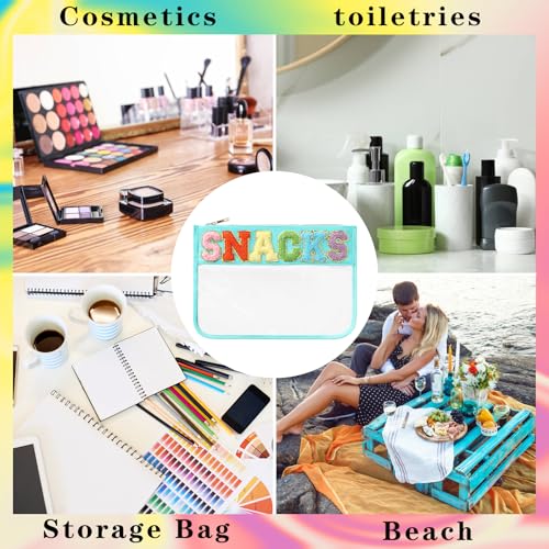 DYSHAYEN Chenille Letter Clear Zipper Pouch for Travel,Nylon Clear Cosmetic Bag,Makeup Travel Bag for Women Girls 11.8 Inches x 8.2 Inches - color: Green-Snacks