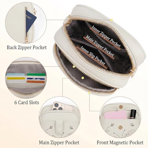 KITEVIUN Crossbody Bags for Women Leather Crossbody Purse Small Shoulder Phone Purse with Adjustable Strap & RFID Card Slots - color: 06-white
