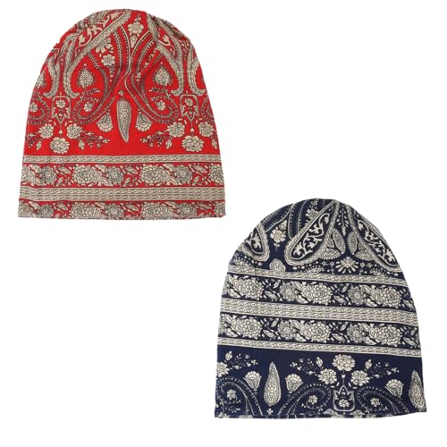 Women's Slouchy Beanie Cap Chemo Headwear Hats Scarf - color: F - Red Navy