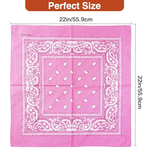 Raylarnia Bandana Multi-Purpose 100% Cotton Headbands for Women, 22 inch Paisley Cowboy Bandanas for Men - color: Pink