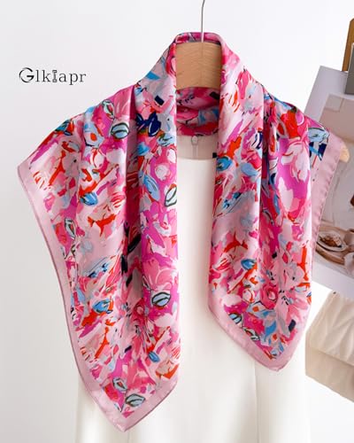 Satin Bandana Headscarf for Women Silky Hair Scarves for Fashion Lightweight - color: 24-bright Rose Red