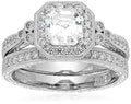 Amazon Essentials Platinum or Gold Plated Sterling Silver Antique Ring set with Asscher-Cut Infinite Elements Cubic Zirconia - color: White Zircon/Platinum, size: 5