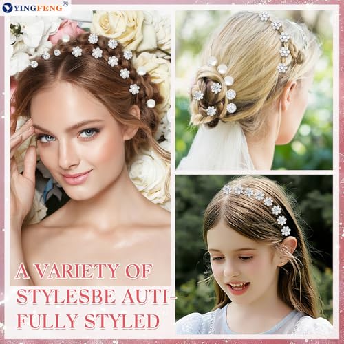 60 Pcs 7 Styles Silver Bridal Wedding Hair Pins, YINGFENG Flower Hair Clips for Women, U Shaped Crystal Pearl Hair Clips, Suitable for Brides, Bridesmaids, Women's Wedding Hair Accessories
