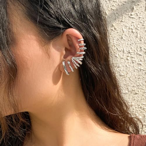 Ear Cuff Earrings for Women Chunky Ear Cuff Colourful Non Pierced Ear Cuff Non Piercing Clip On Cartilage Wrap Cuff Earrings Jewelry Gifts - color: 243Silver