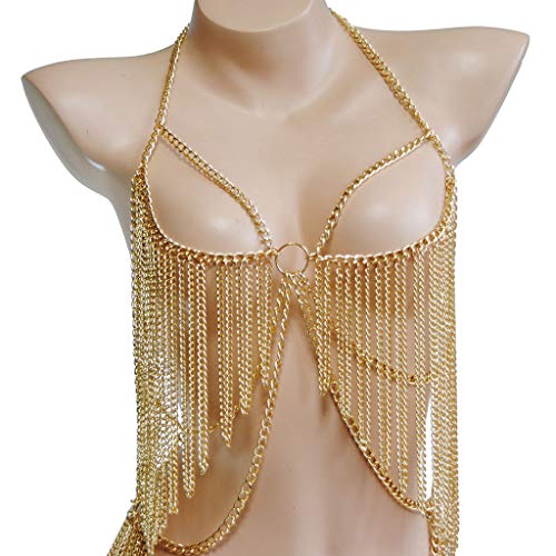 Women's Sexy Suit Body Chain - color: Gold Color-Personality Hanging Needle Connected Body Chain-8