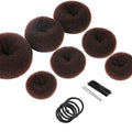 Teenitor Donut Hair Bun Maker Set - 7 Rings (1 Extra-Large, 2 Large, 2 Medium, 2 Small), 5 Elastic Bands, 20 Hair Pins, Dark Brown - color: A-Brown
