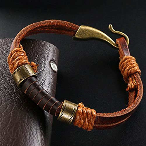 Mens Genuine Leather Bracelet - Handmade Adjustable Leather Cuff Bracelet punk Style leather wrap Wristband for Men - color: E-BROWN BRONZE
