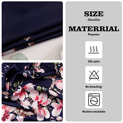 NZKNP Silk-Like Head Scarf - Women's Bandana Wraps - color: 20-black and Pink Flowers, size: 35"*35"